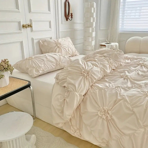 Pinch-Pleat Floral Textured Duvet Cover Set