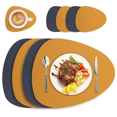 Reversible Faux-Leather Dual-Sided Placemats - Blue-Yellow / 8pcs