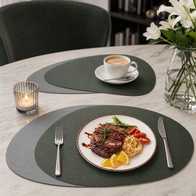 Reversible Faux-Leather Dual-Sided Placemats - Grey-Green / 4pcs