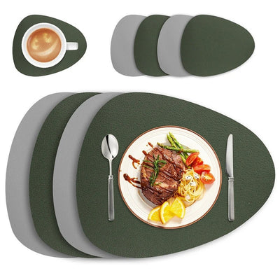 Reversible Faux-Leather Dual-Sided Placemats - Grey-Green / 8pcs