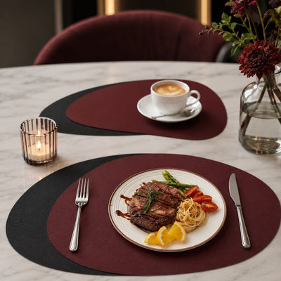 Reversible Faux-Leather Dual-Sided Placemats - Red-Black / 4pcs