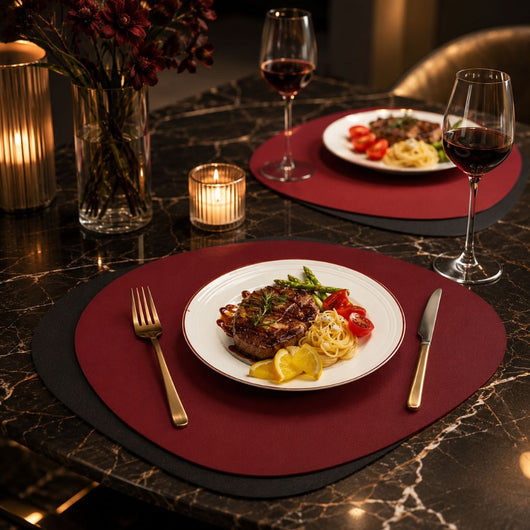 Reversible Faux-Leather Dual-Sided Placemats - Red-Black / 4pcs