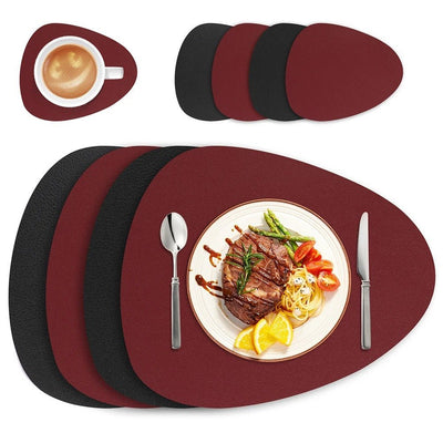 Reversible Faux-Leather Dual-Sided Placemats - Red-Black / 8pcs