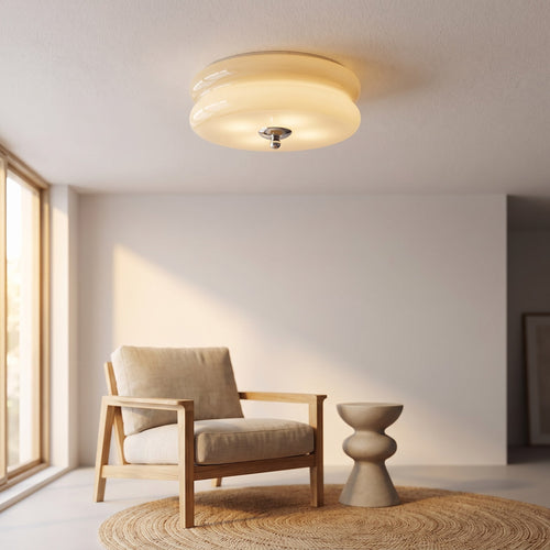 Ribbed Glass Flush Mount Ceiling Light