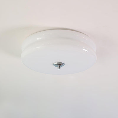 Ribbed Glass Flush Mount Ceiling Light - Chrome+White / ∅ 15.7″ x H 5.1″