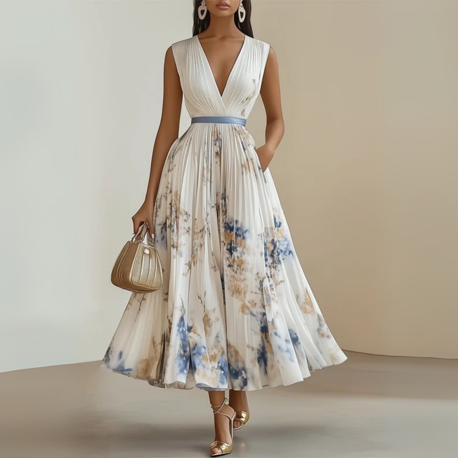 Rosalie Pleated-Skirt Floral Midi Dress