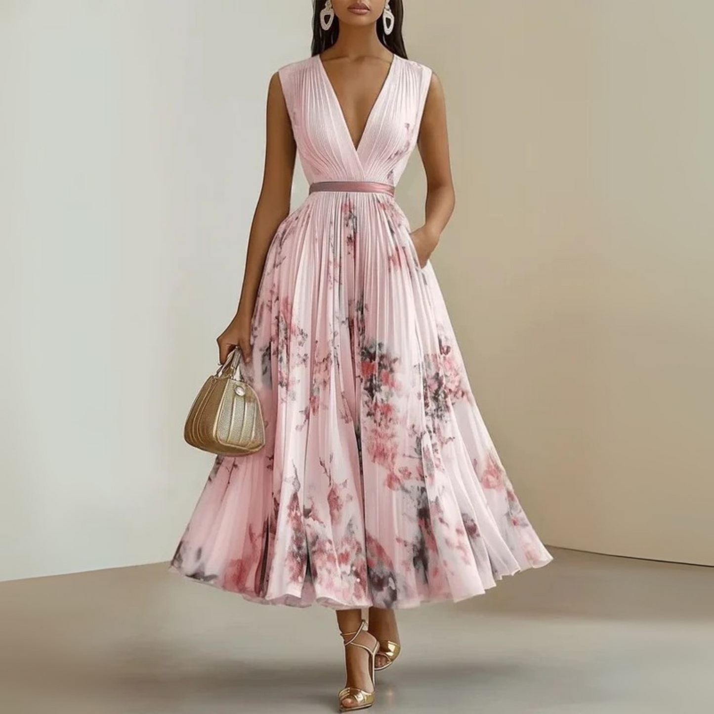 Rosalie Pleated-Skirt Floral Midi Dress