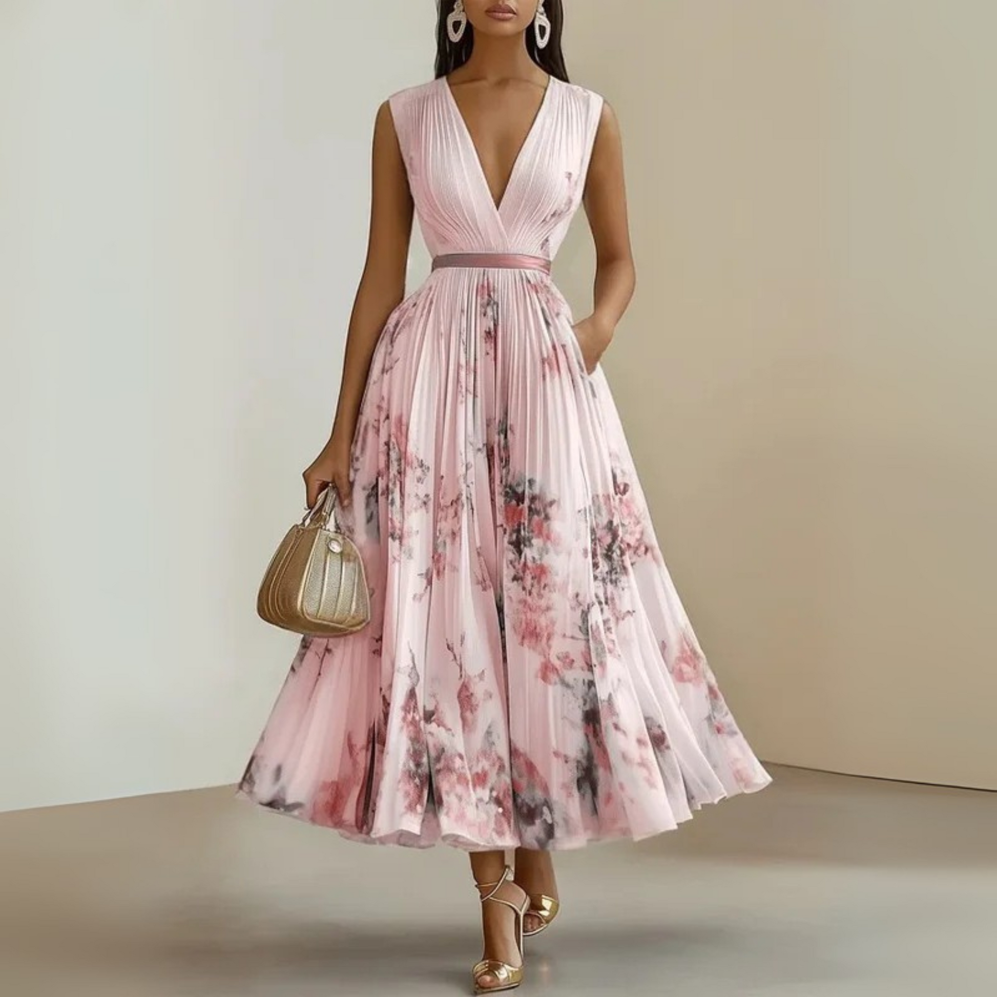 Rosalie Pleated-Skirt Floral Midi Dress