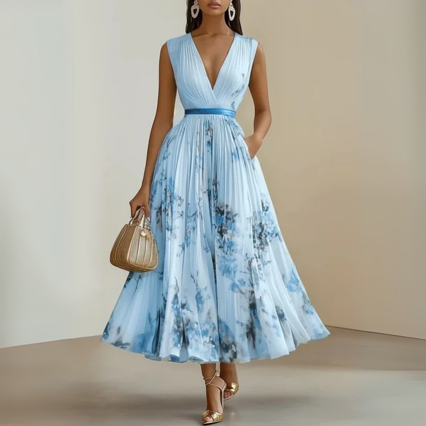 Rosalie Pleated-Skirt Floral Midi Dress