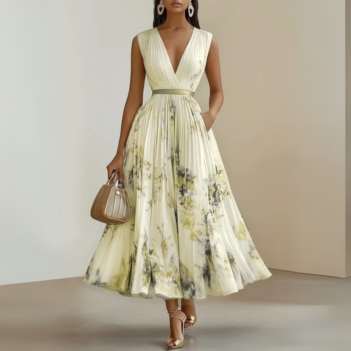 Rosalie Pleated-Skirt Floral Midi Dress