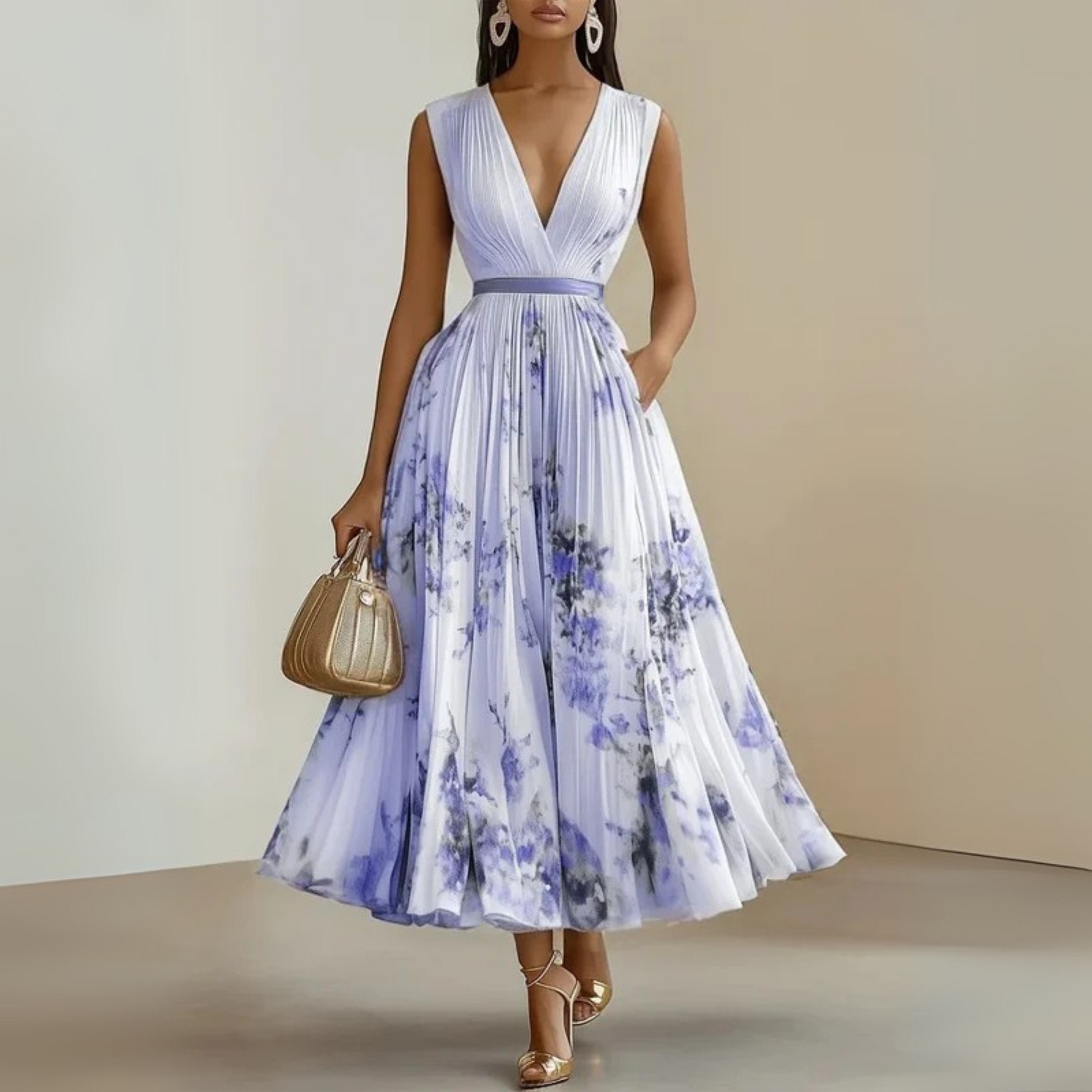 Rosalie Pleated-Skirt Floral Midi Dress
