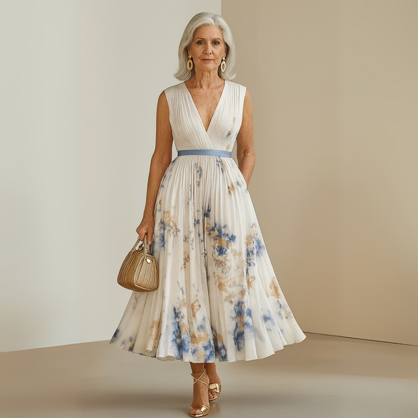 Rosalie Pleated-Skirt Floral Midi Dress