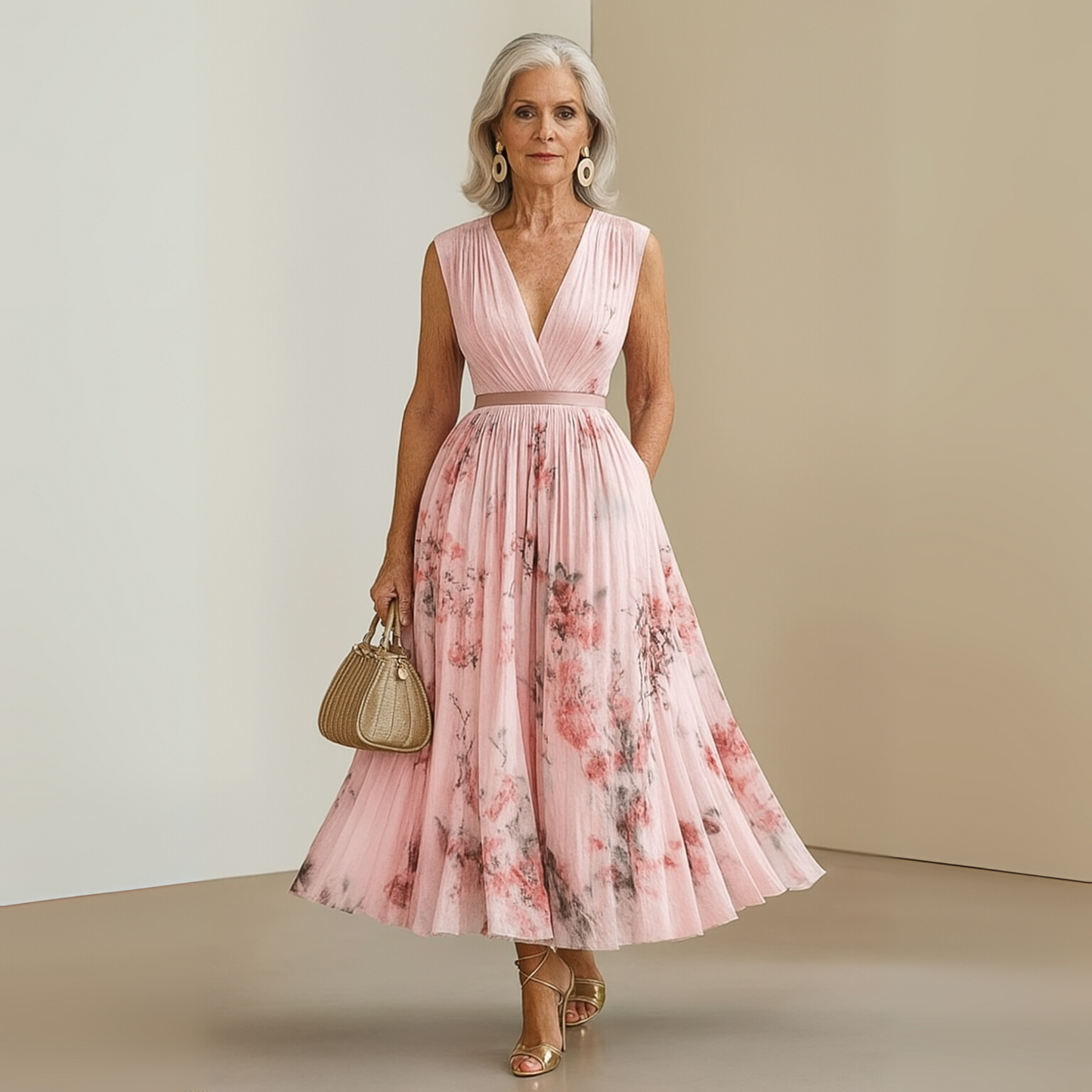 Rosalie Pleated-Skirt Floral Midi Dress