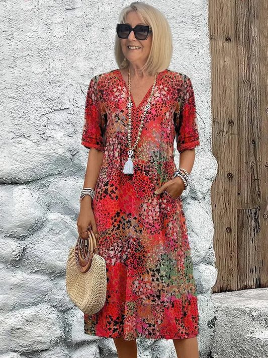 Roxane Floral-Print V-Neck Midi Dress