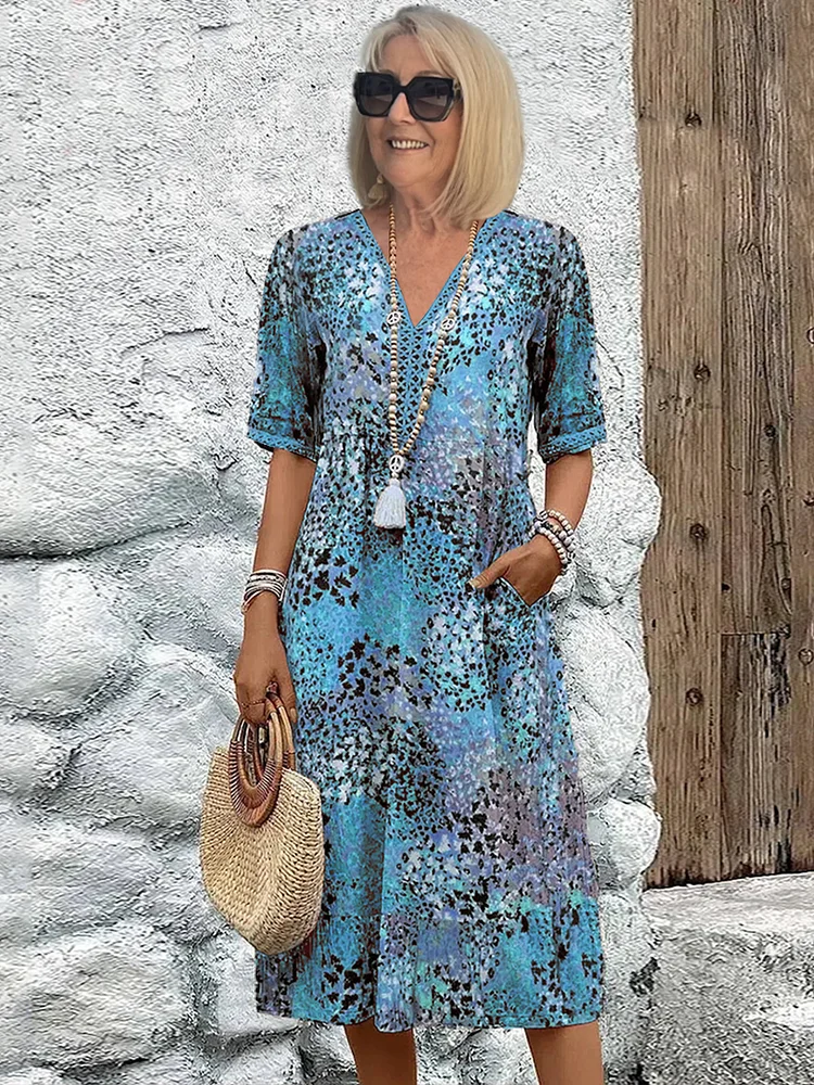 Roxane Floral-Print V-Neck Midi Dress