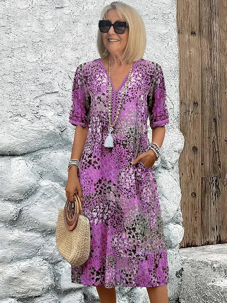 Roxane Floral-Print V-Neck Midi Dress