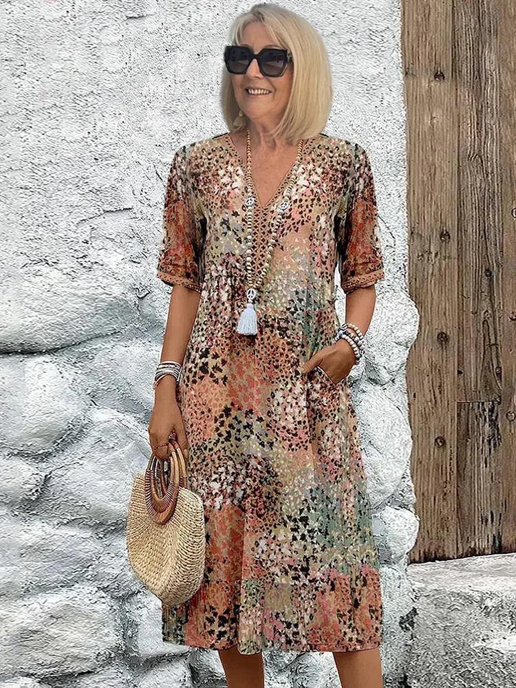 Roxane Floral-Print V-Neck Midi Dress