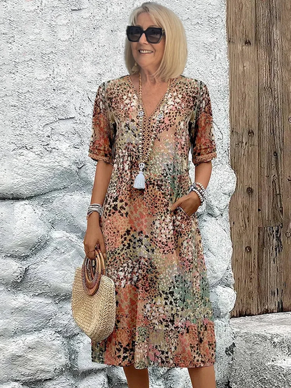 Roxane Floral-Print V-Neck Midi Dress