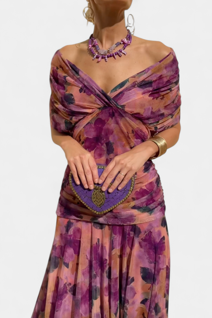 Roxane Off-Shoulder Ruched Midi Dress