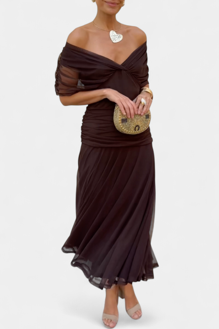 Roxane Off-Shoulder Ruched Midi Dress
