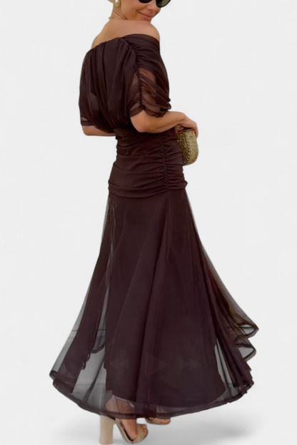 Roxane Off-Shoulder Ruched Midi Dress