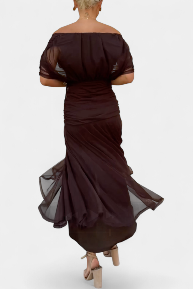 Roxane Off-Shoulder Ruched Midi Dress