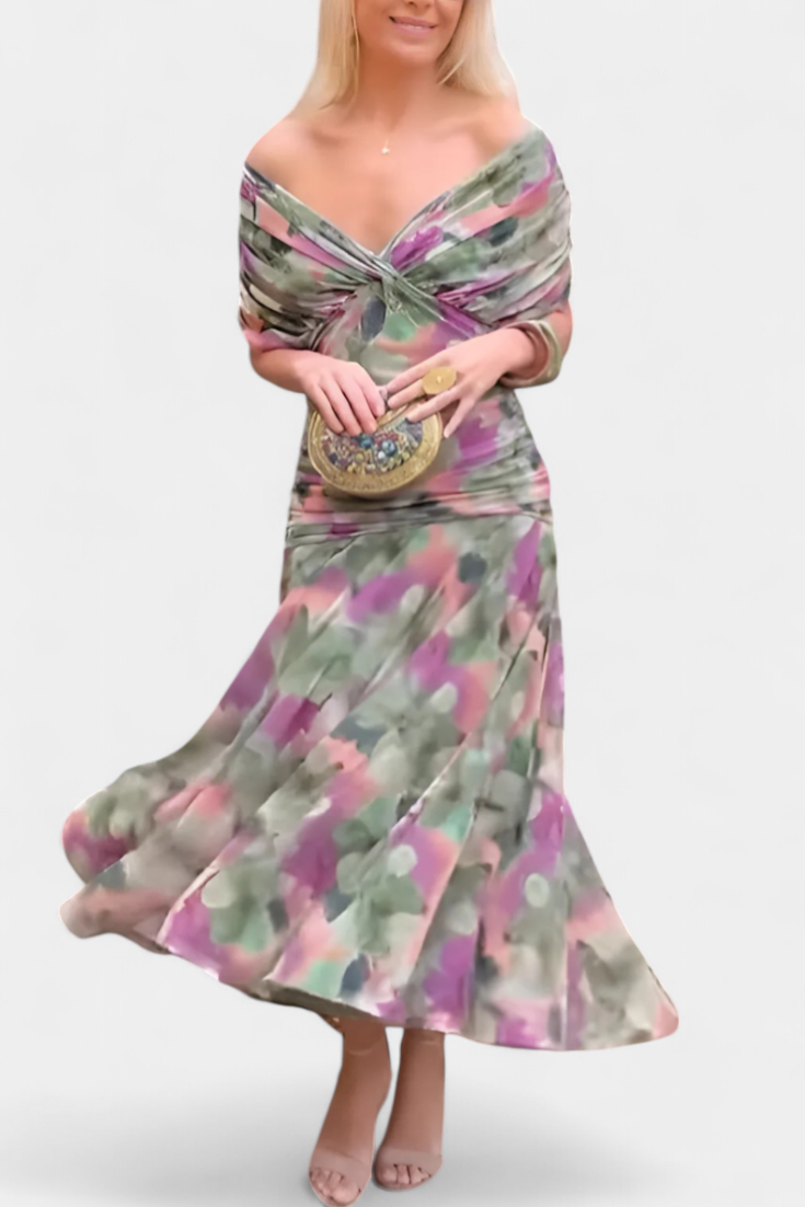 Roxane Off-Shoulder Ruched Midi Dress