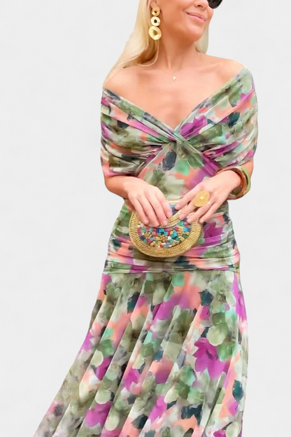 Roxane Off-Shoulder Ruched Midi Dress