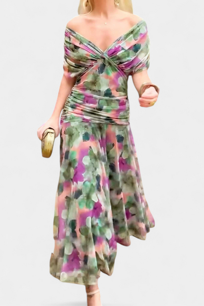 Roxane Off-Shoulder Ruched Midi Dress