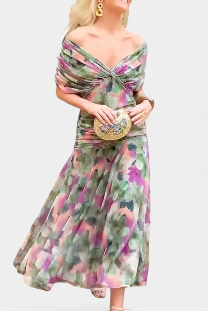 Roxane Off-Shoulder Ruched Midi Dress