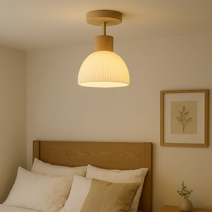 Scandinavian Wood and Glass Ceiling Light