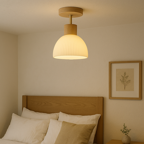 Scandinavian Wood and Glass Ceiling Light
