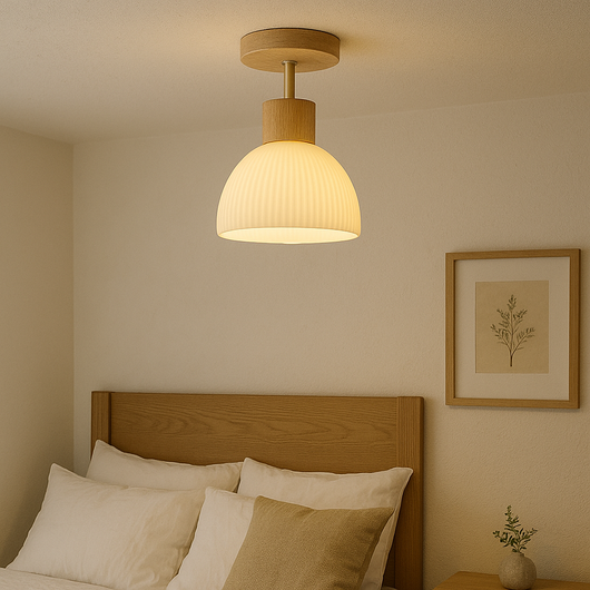 Scandinavian Wood and Glass Ceiling Light