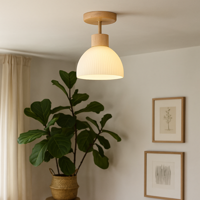 Scandinavian Wood and Glass Ceiling Light