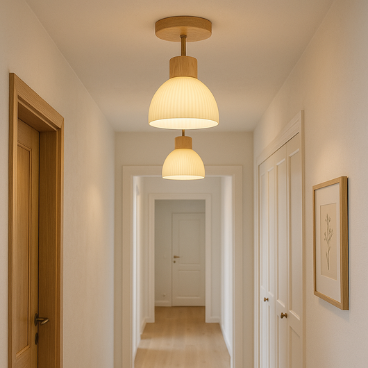 Scandinavian Wood and Glass Ceiling Light