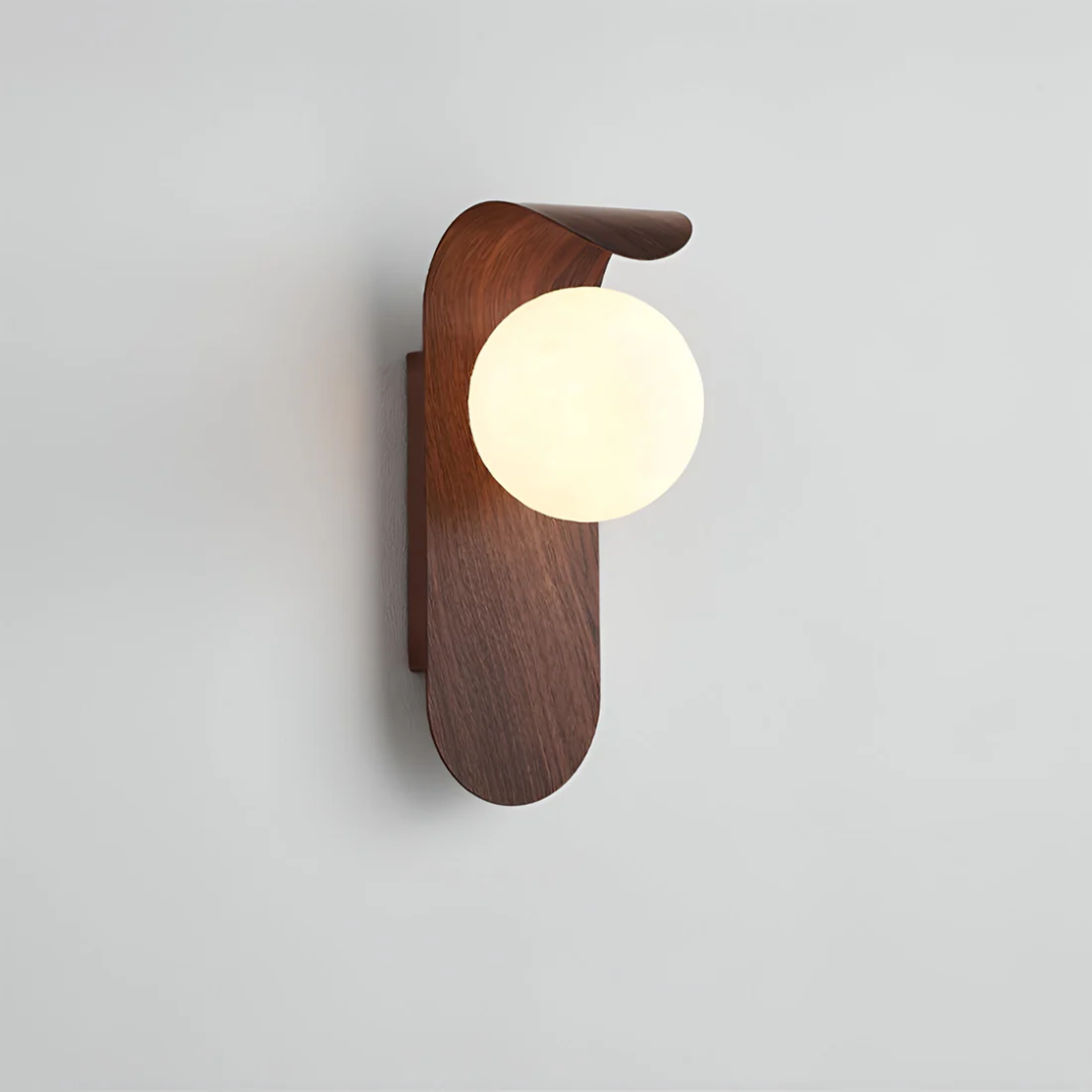Scandinavian Wooden Globe Wall Sconce - Walnut