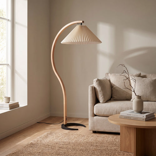 Sculptural Arch Floor Lamp with Pleated Shade