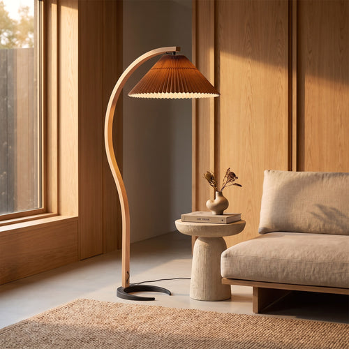 Sculptural Arch Floor Lamp with Pleated Shade