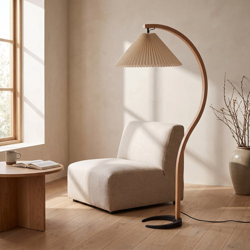Sculptural Arch Floor Lamp with Pleated Shade