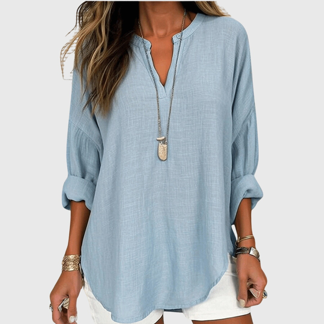 Sidonie V-Neck Relaxed Linen Blouse