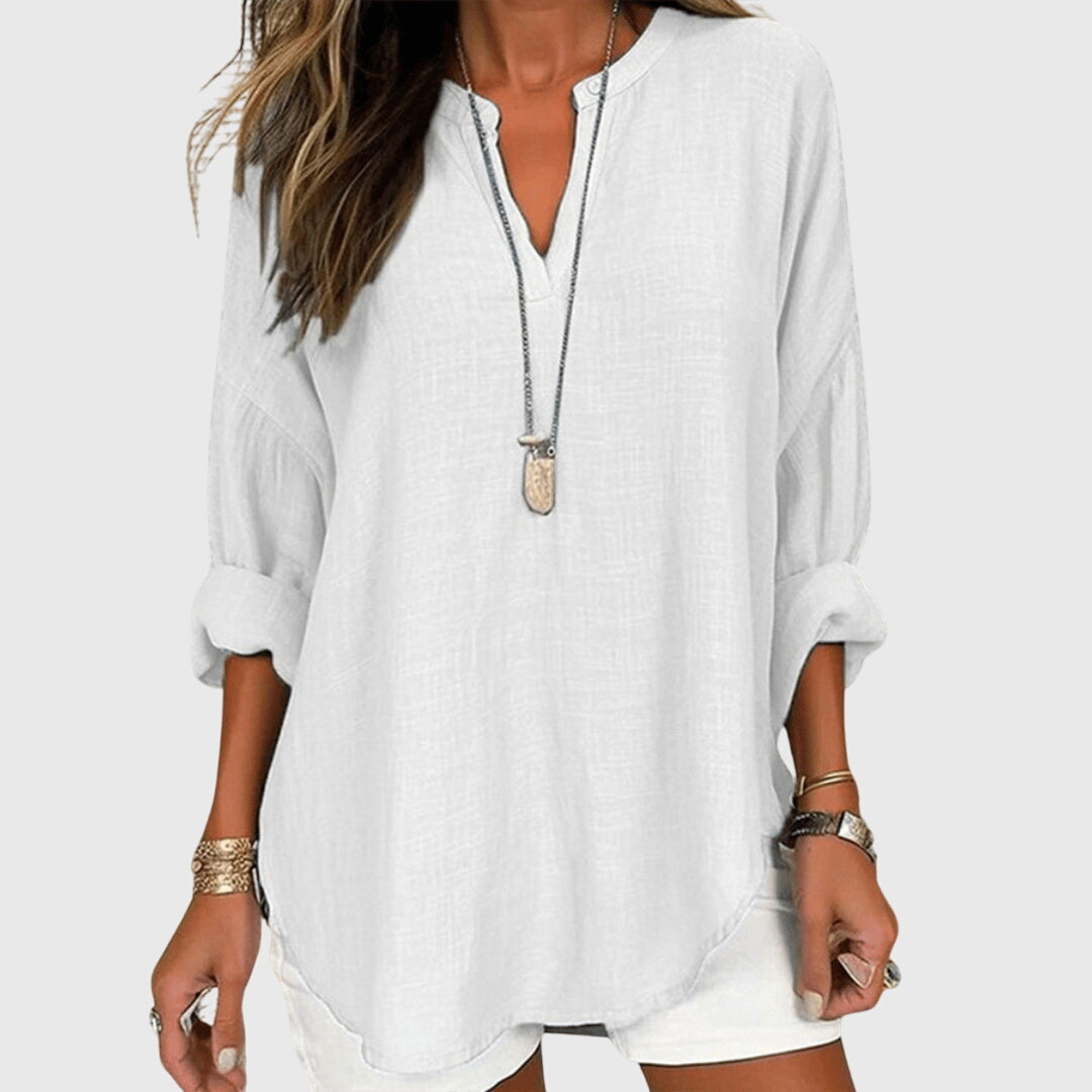 Sidonie V-Neck Relaxed Linen Blouse