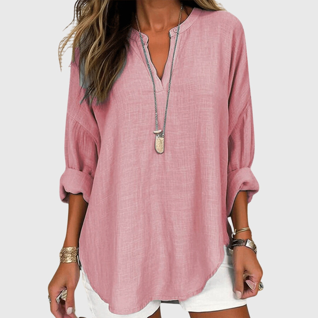 Sidonie V-Neck Relaxed Linen Blouse