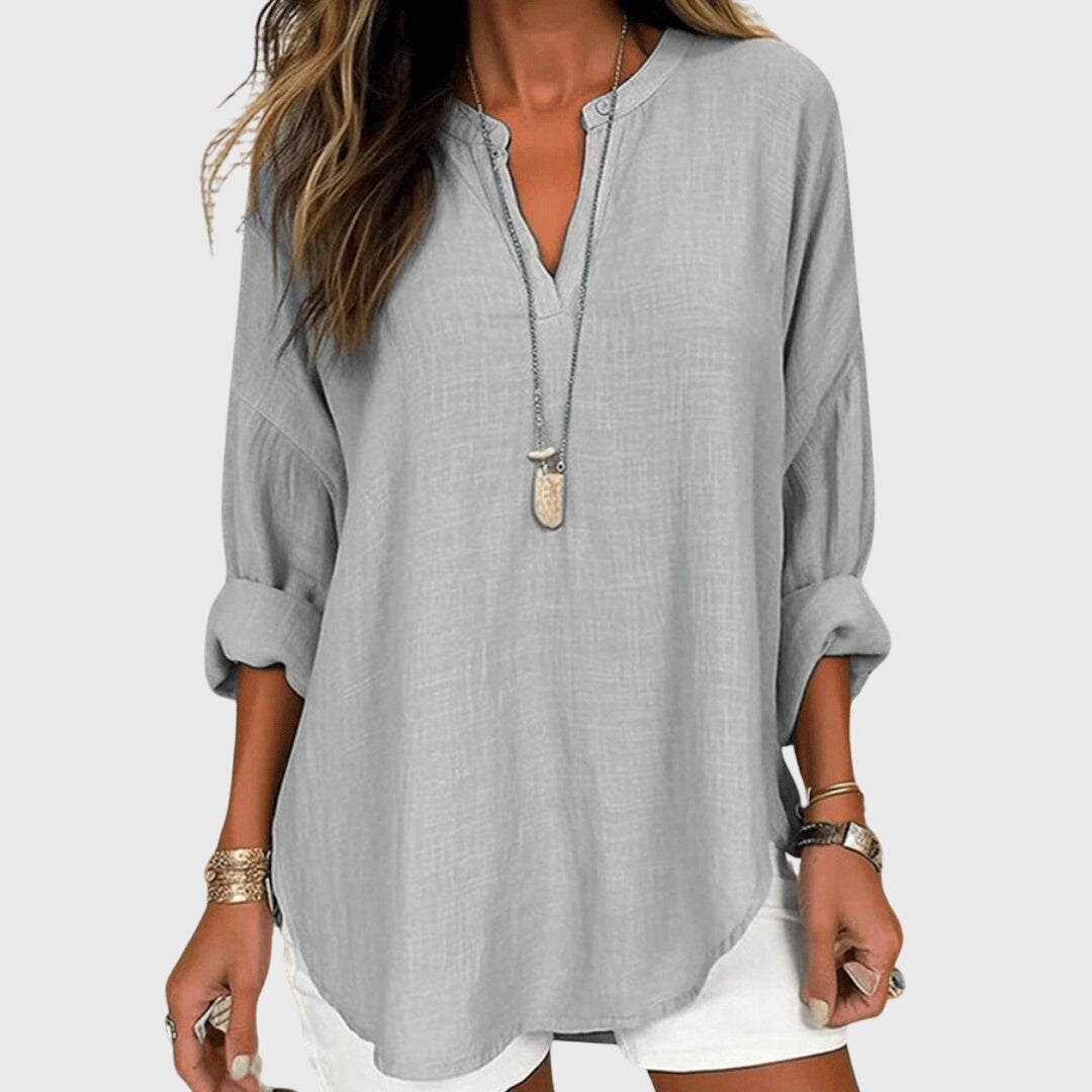 Sidonie V-Neck Relaxed Linen Blouse