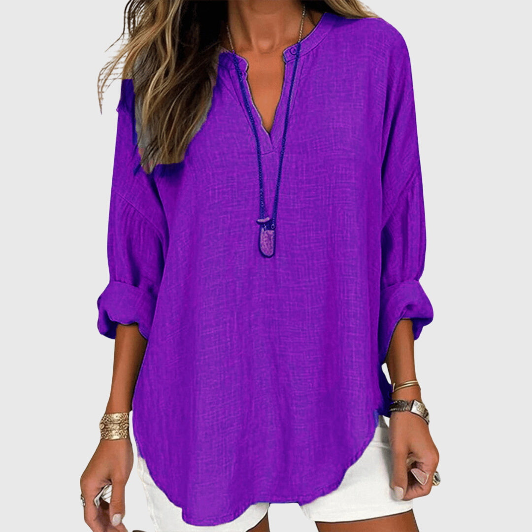 Sidonie V-Neck Relaxed Linen Blouse