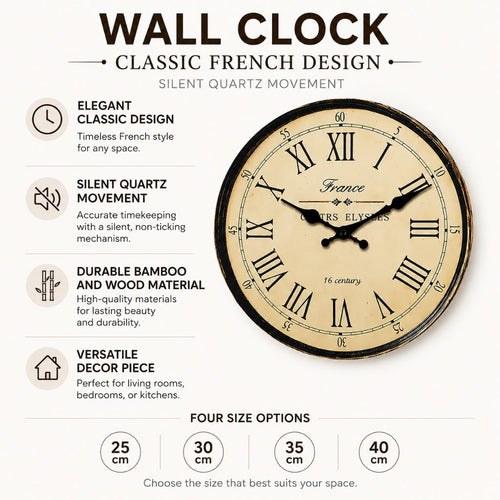 Silent Quartz French-Style Wall Clock
