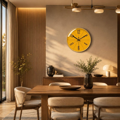 Silent Sweep Nordic Wall Clock - Black Frame Orange Face / 25 cm