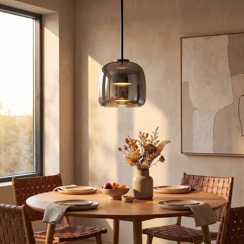 Smoked Glass Drum Pendant Light