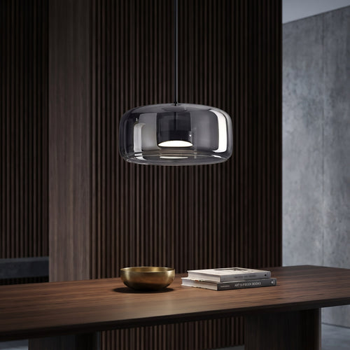 Smoked Glass Drum Pendant Light