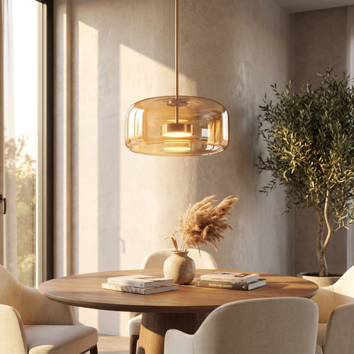 Smoked Glass Drum Pendant Light