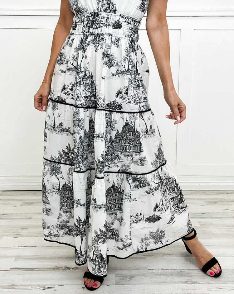 Solène Toile-Print Tiered Maxi Dress